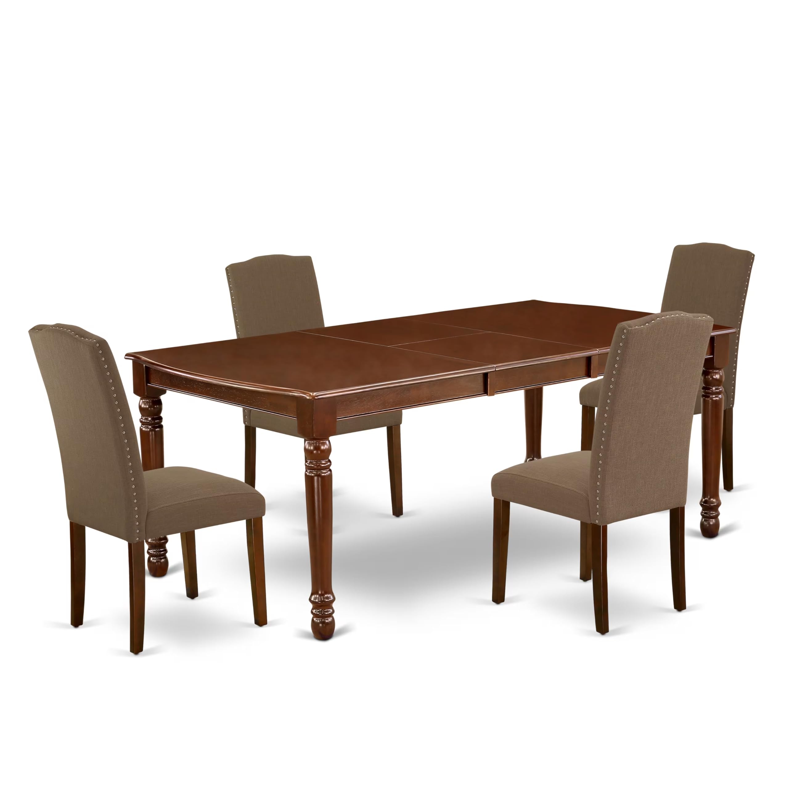 East West Furniture Doen5-Mah-18 5 Piece Dinette Set Includes A Rectangle Dining Room Table With Butterfly Leaf And 4 Dark Coffee Linen Fabric Parson Dining Chairs, 42X78 Inch, Mahogany